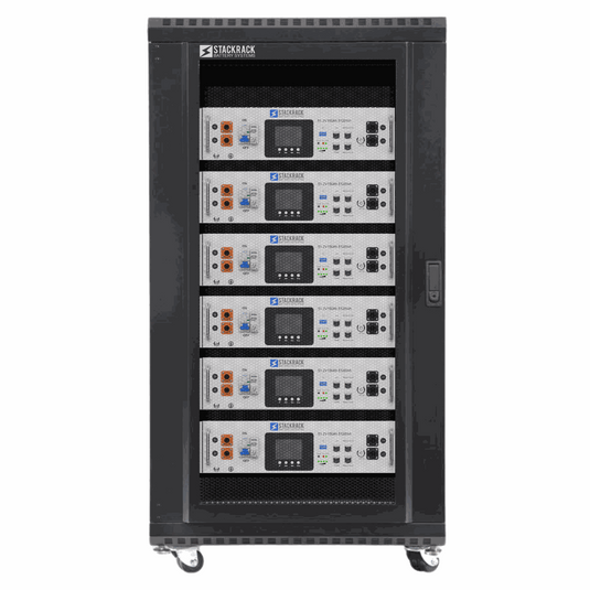 SR5K-UL Server Rack Battery Kit | 30 kWh | 6 LFP Server Rack Batteries With Pre-Assembled Enclosed Rack | Lockable Door & Caster Wheels | Busbar Covers | UL1973, UL9540A